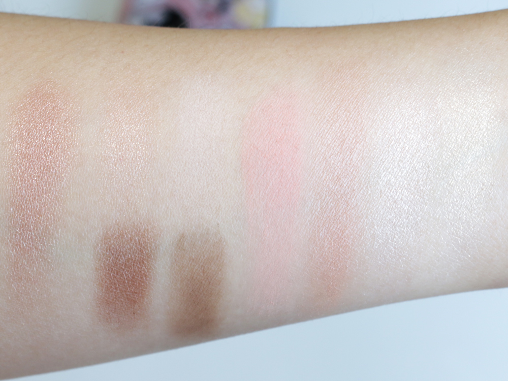 Swatches of MAC "Lorelei" Extra Dimension Eyeshadow and the Pixi Book of Beauty Minimal Makeup Palette