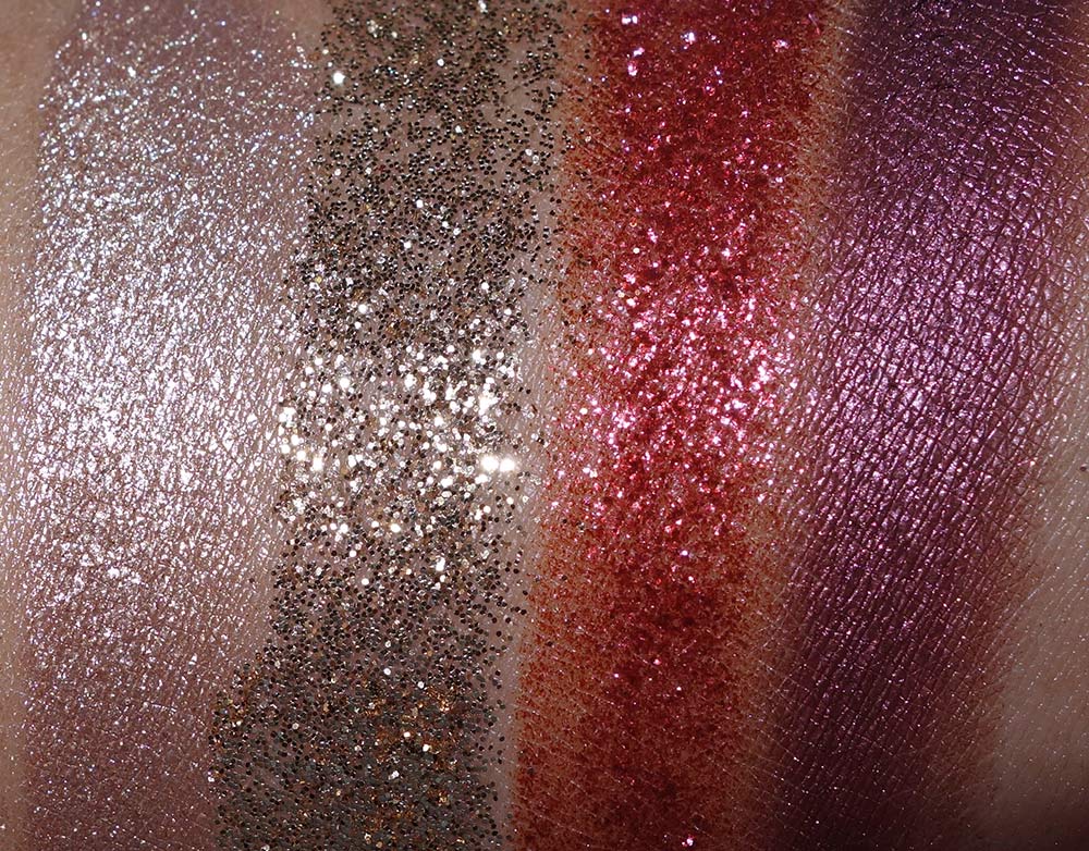 mac nutcracker sweet gold pigments and glitter swatches