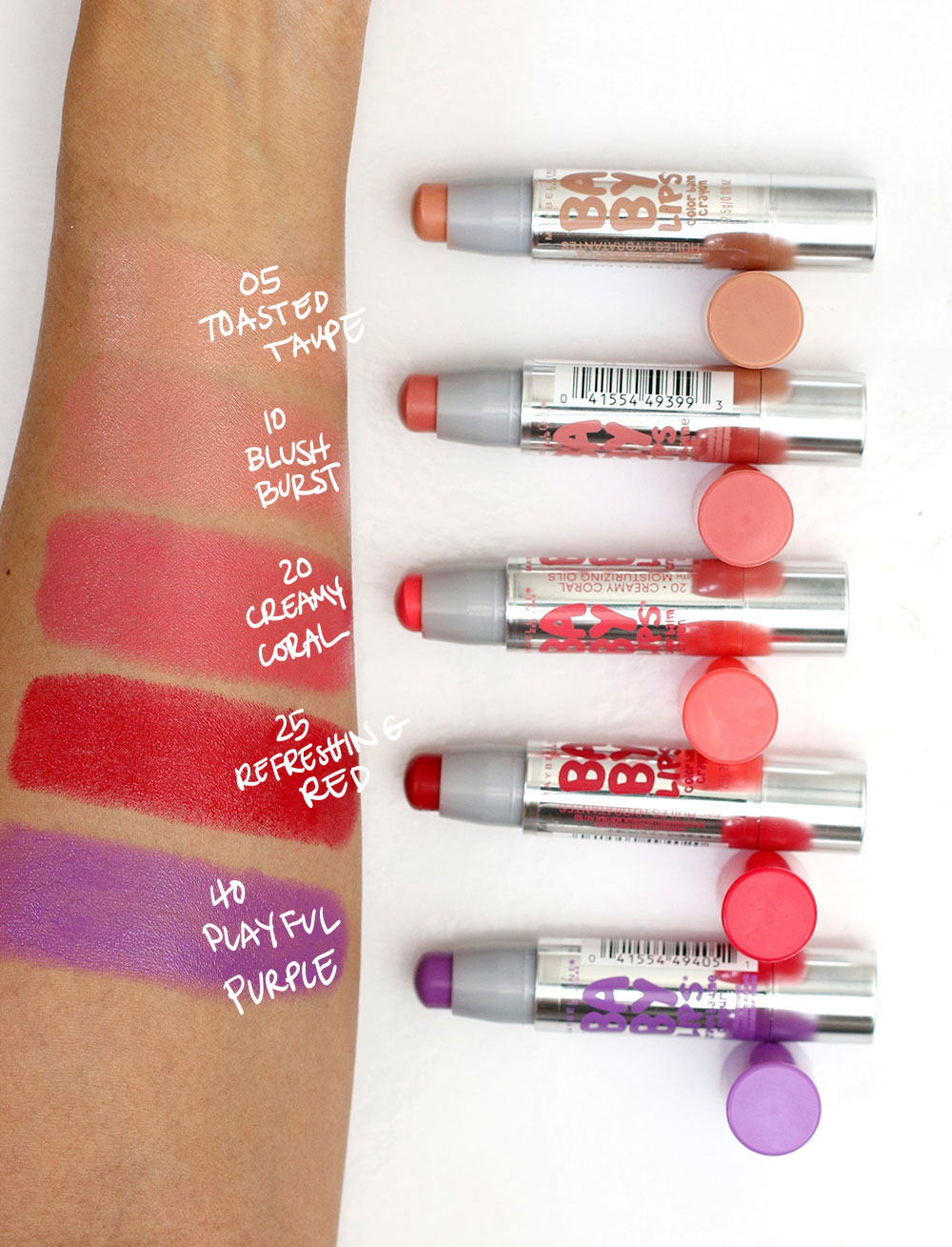 maybelline baby lips color balm crayon swatches
