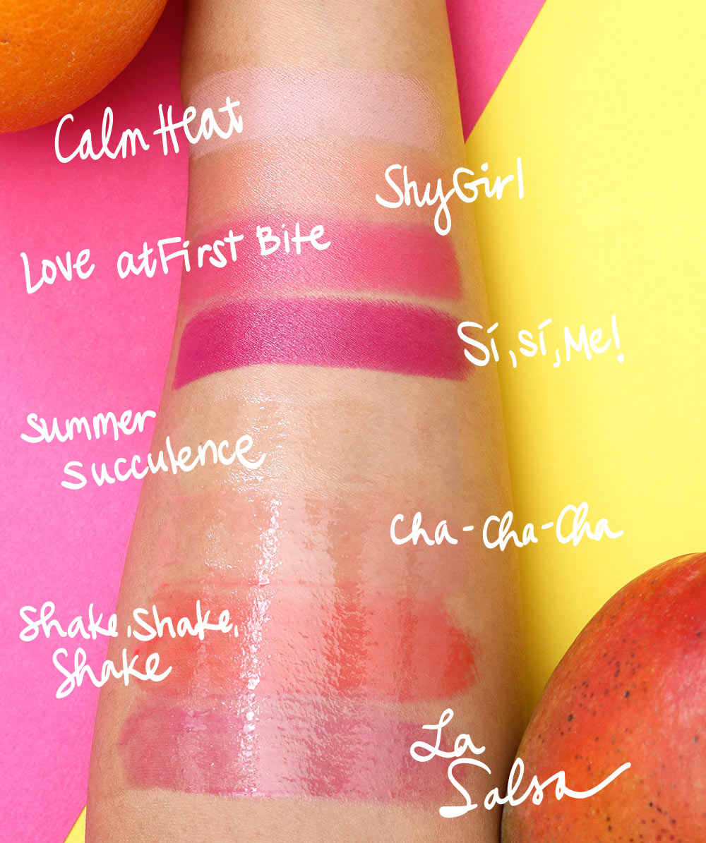 mac fruity juicy swatches lipstick lipglass