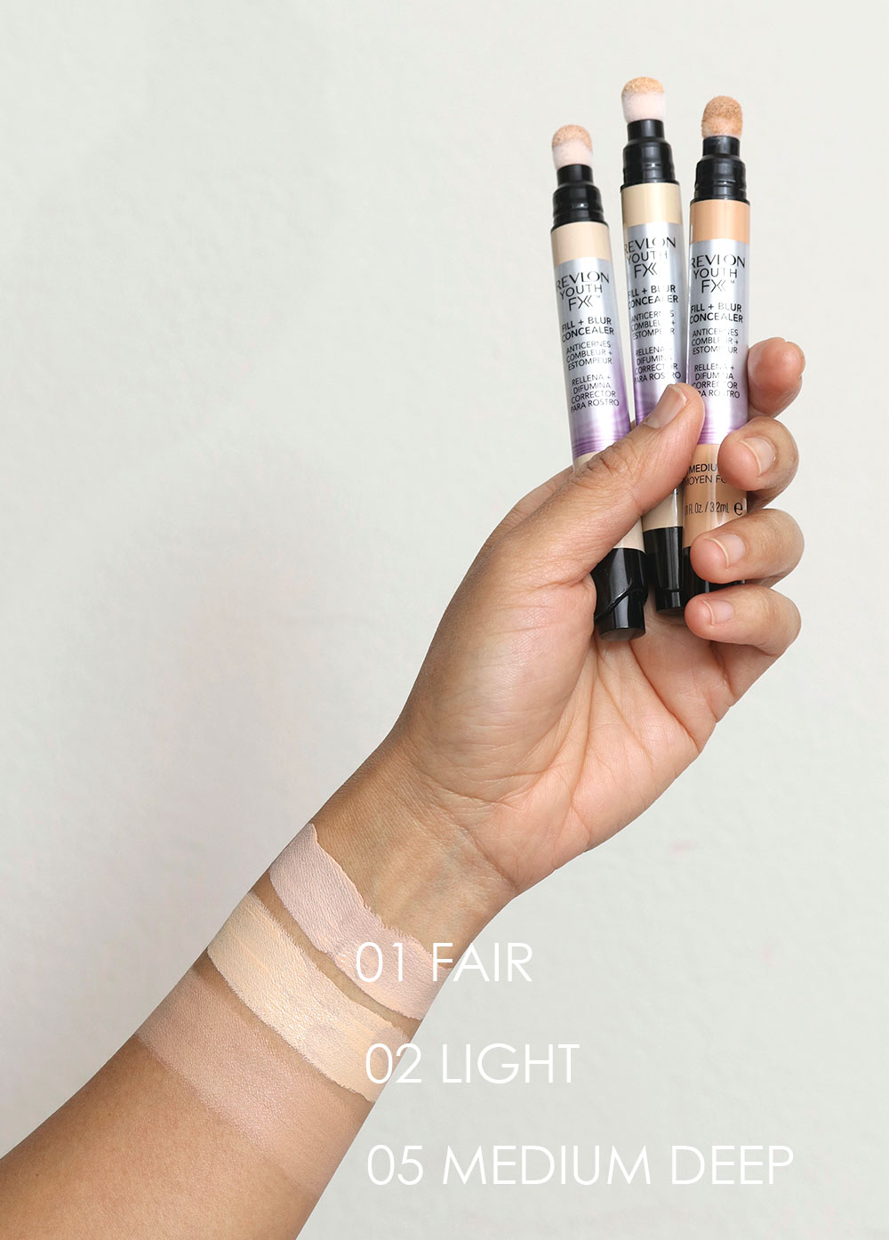 revlon youth fx fill blur concealer swatches