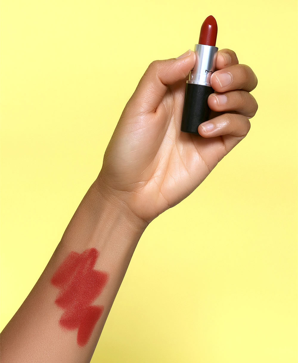 mac chili lipstick swatch arm